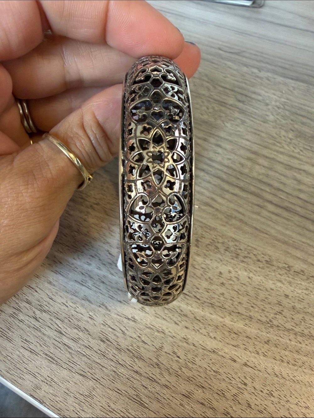 Brighton Silver-Tone Filigree Floral Bangle Bracelet